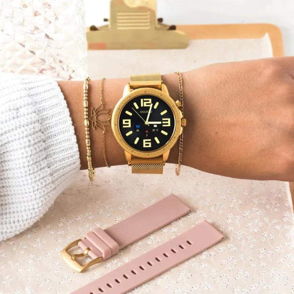 Ρολόι Smartwatch Oozoo Q00306 Με Χρυσό Ατσάλινο Μπρασελέ