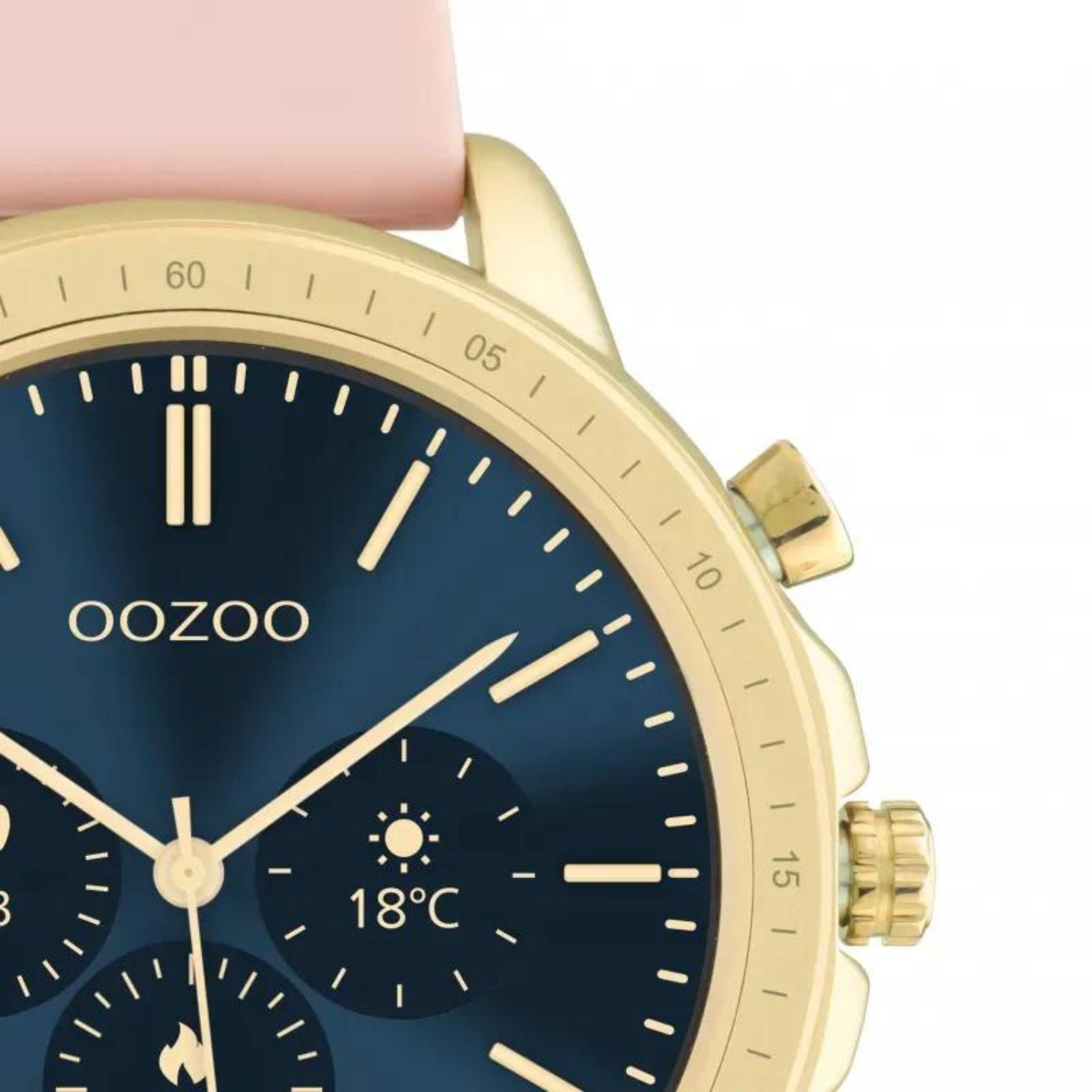Smartwatch Oozoo Q00318 με με ροζ ατσάλινο μπρασελέ και χρυσή κάσα.