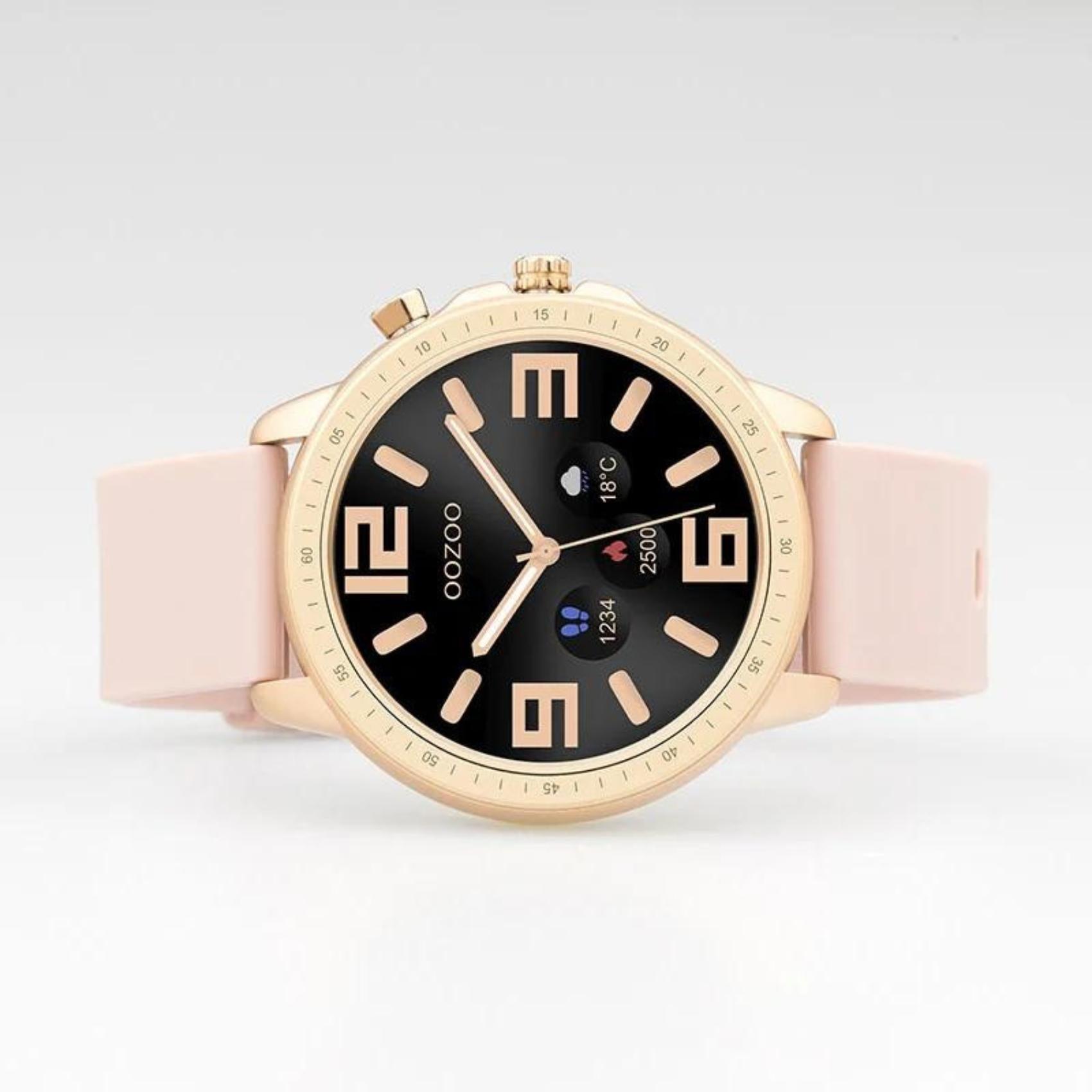 Smartwatch Oozoo Q00324 με άσπρο καουτσούκ λουράκι και ροζ χρυσή κάσα.