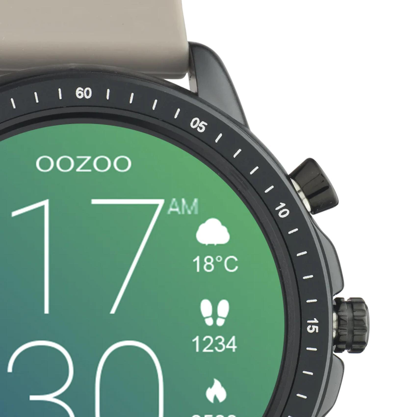 Smartwatch Oozoo Q00330 με μπεζ καουτσούκ λουράκι και μαύρη  κάσα.