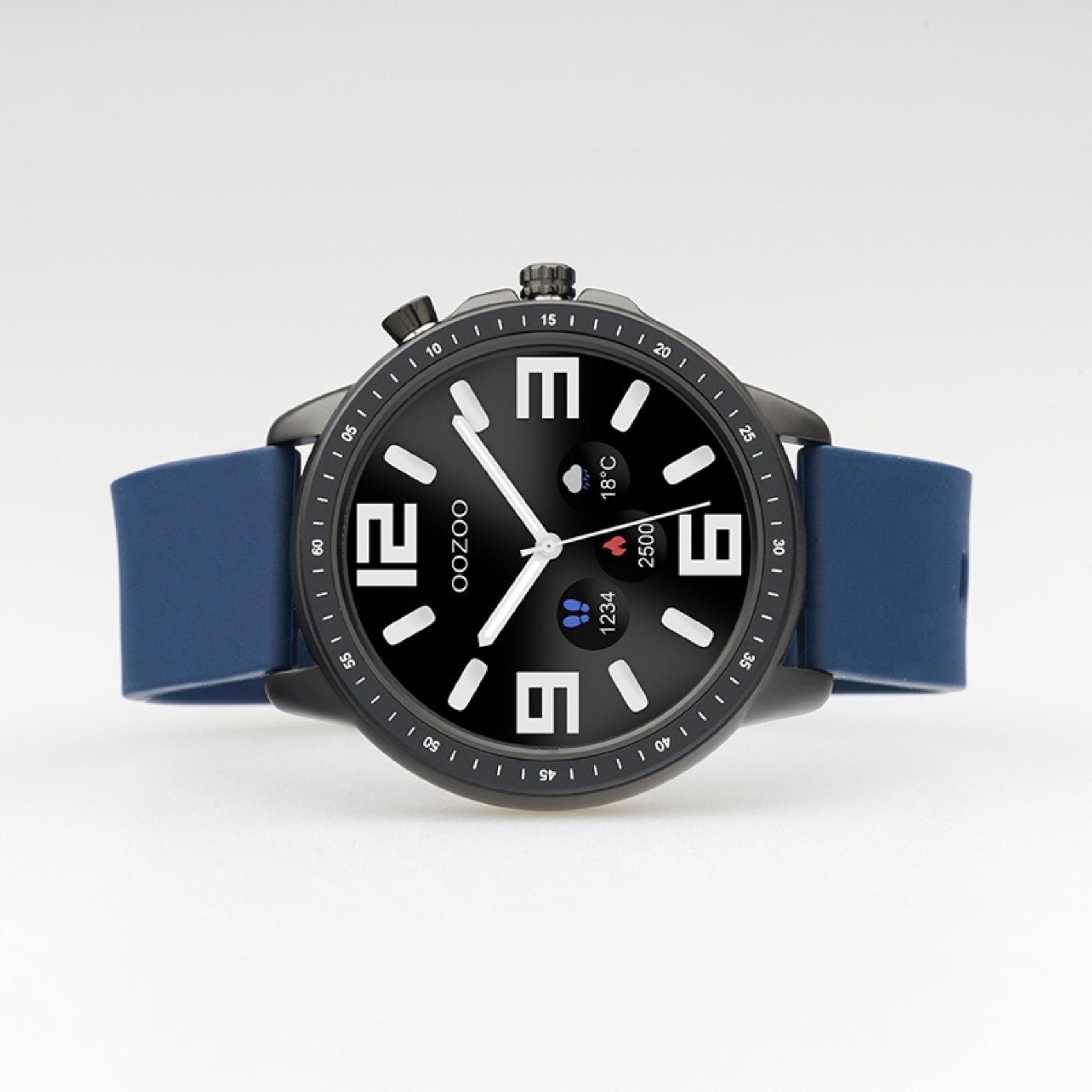 Smartwatch Oozoo Q00332 με μπλε καουτσούκ λουράκι και μαύρη  κάσα.