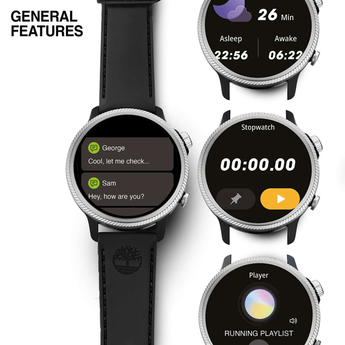 Smartwatch Timberland Trail Force S1 TDIGB0064501, σιλικόνη, μαύρο καντράν 48 mm, general features