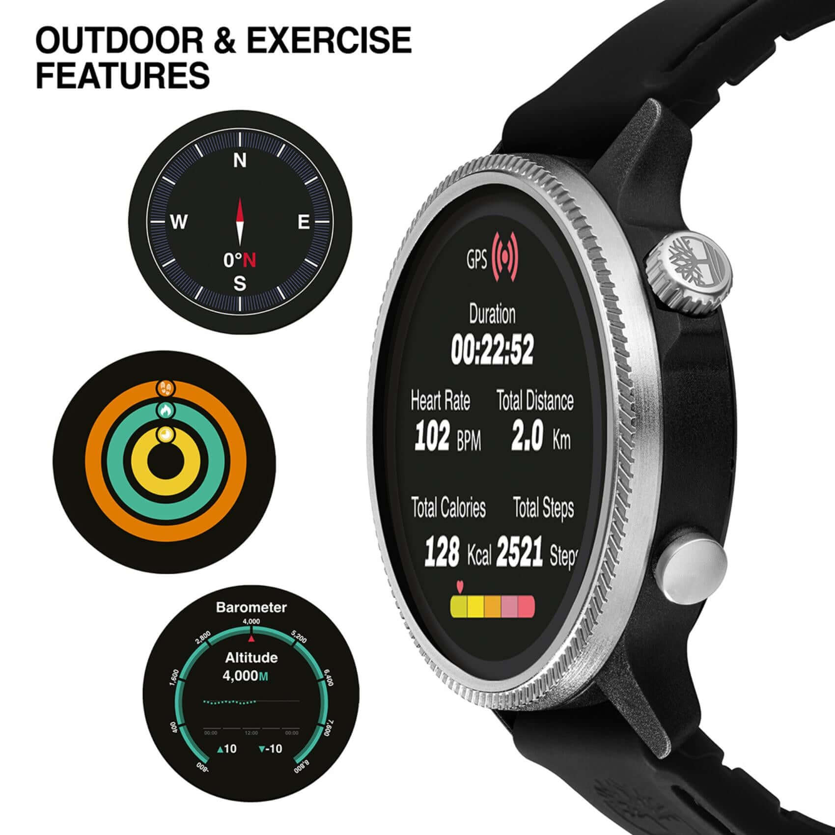 Smartwatch Timberland Trail Force S1 TDIGB0064501, σιλικόνη, μαύρο καντράν 48 mm, outdoor features