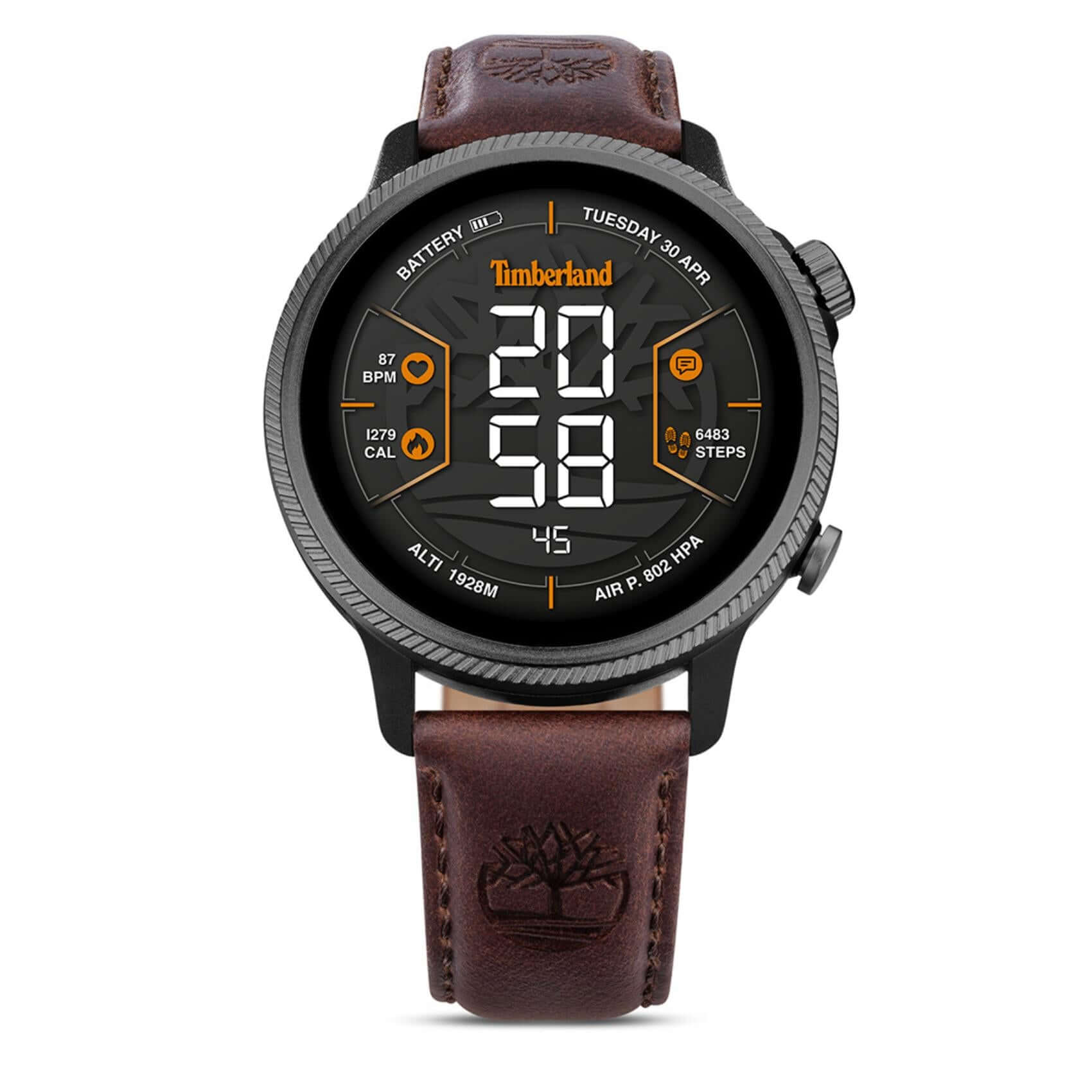 Smartwatch Timberland Trail Force S1 TDIGB0064502 με καφέ δερμάτινο λουράκι και μαύρο καντράν 48 mm.