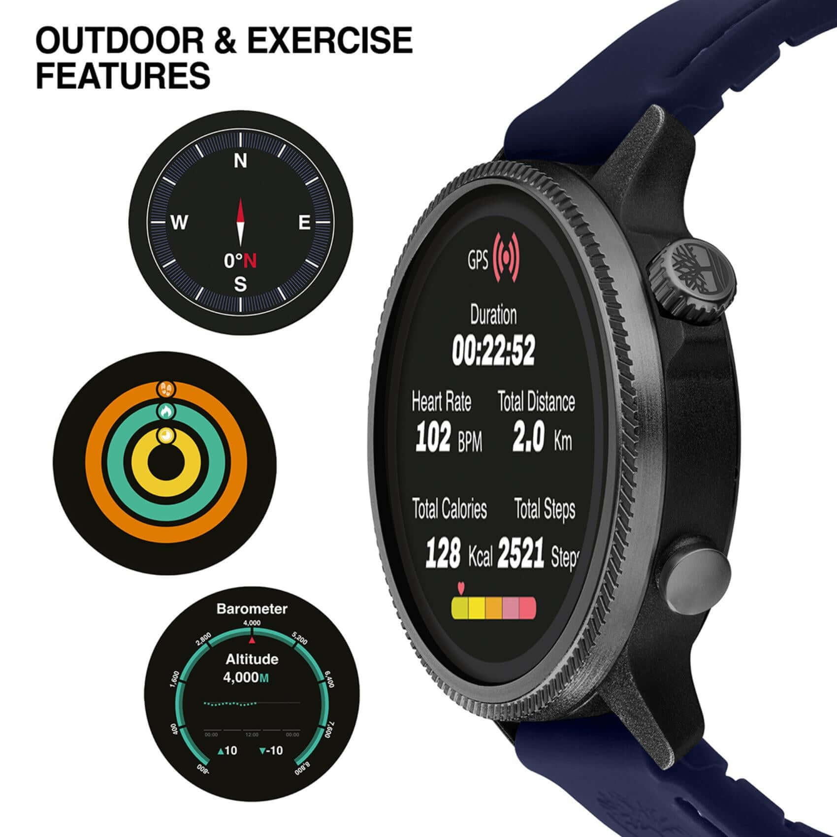 Smartwatch Timberland Trail Force S1 TDIGB0064502, σιλικόνη, μαύρο καντράν 48 mm, outdoor features