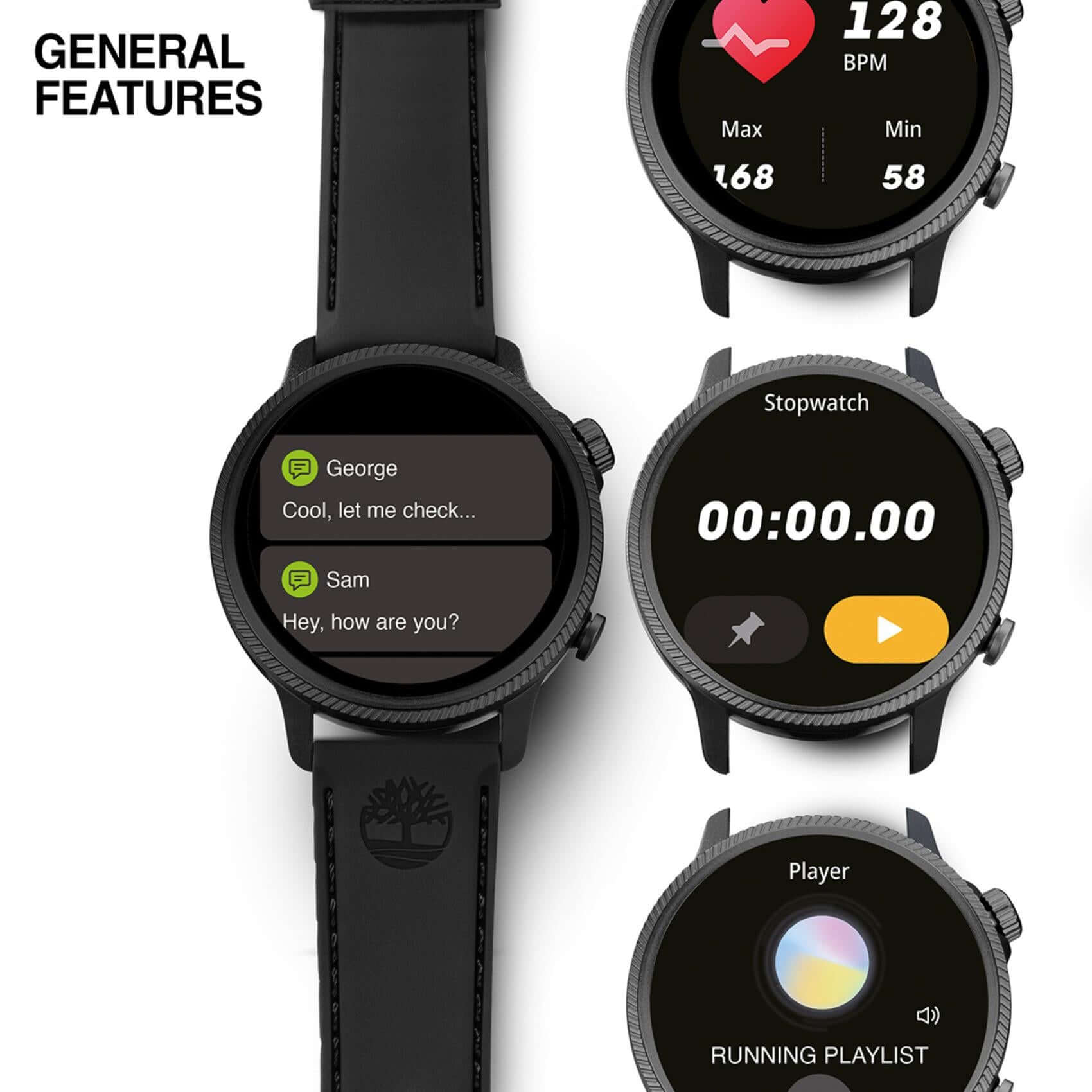 Κοντινό στο μαύρο καντράν του Smartwatch Timberland Trail Force S1 TDIGB0064503