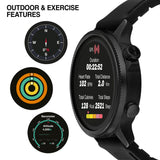 Smartwatch Timberland Trail Force S1 TDIGB0064503 με μαύρο λουράκι σιλικόνης και μαύρο καντράν 48 mm, λειτουργίες υπαίθριων δραστηριοτήτων άσκησης: άσκηση με χρήση GPS, λειτουργία SPORT, καιρός , ατμοσφαιρική πίεση, υψόμετρο, πυξίδα, φακός, κλήση.