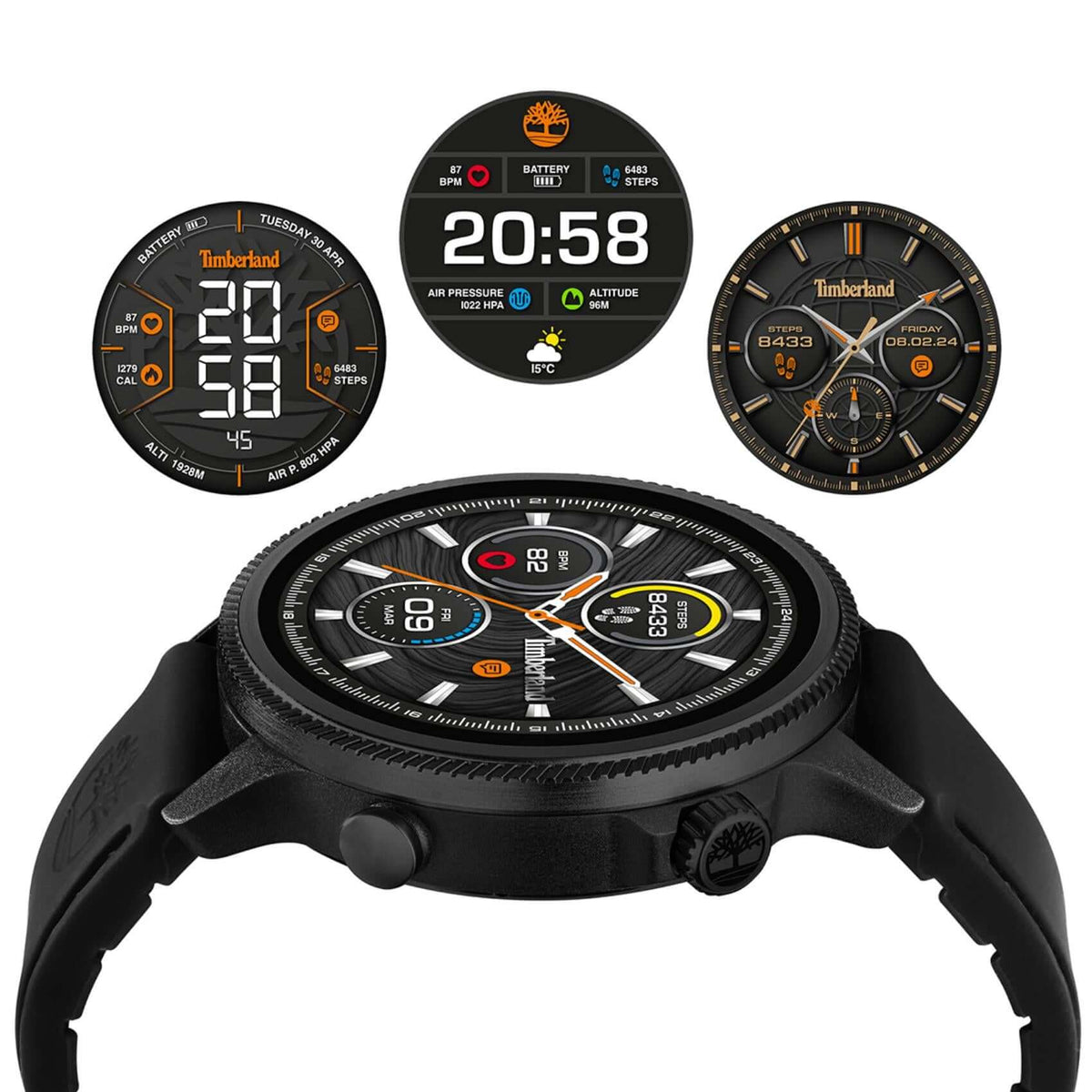 Πλάγια όψη του Smartwatch Timberland Trail Force S1 TDIGB0064503 με μαύρο λουράκι σιλικόνης