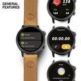 Smartwatch Timberland Trail Force S1 TDIGB0064503 με ταμπά δερμάτινο λουράκι και μαύρο καντράν 48 mm, γενικές λειτουργίες ρυθμίσεις, λειτουργία ύπνου, ξυπνητήρι , χρονόμετρο, GPS, κλήσεις &amp; ειδοποιήσεις μέσω wifi, ειδοποιήσεις, έλεγχος κάμερας κινητού, έλεγχος media player κινητού.