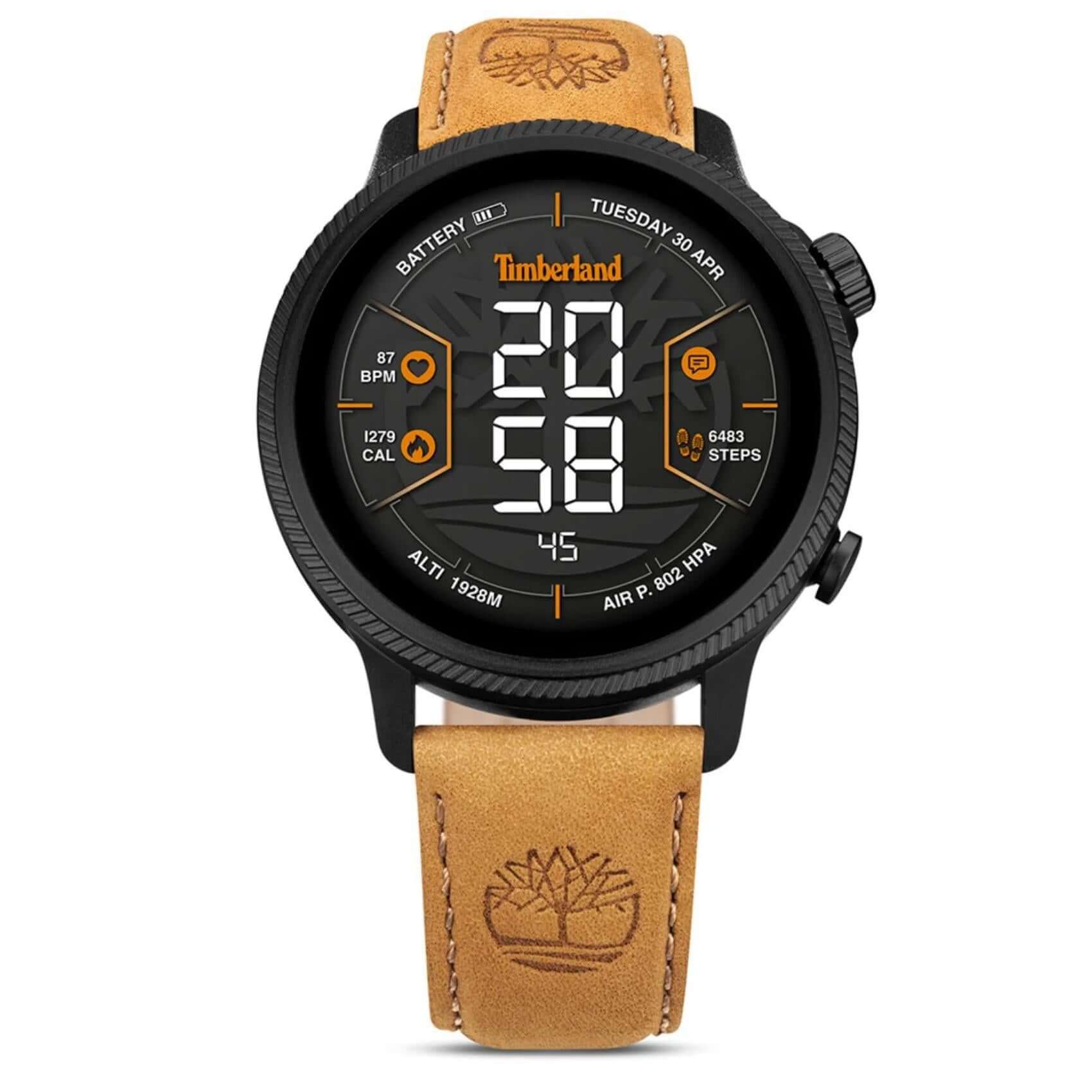 Smartwatch Timberland Trail Force S1 TDIGB0064503 με ταμπά δερμάτινο λουράκι και μαύρο καντράν 48 mm.