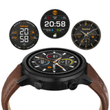 Πλάγια όψη του Smartwatch Timberland Trail Force S1 TDIGB00645X0 με καφέ δερμάτινο λουράκι και προβολή feautures