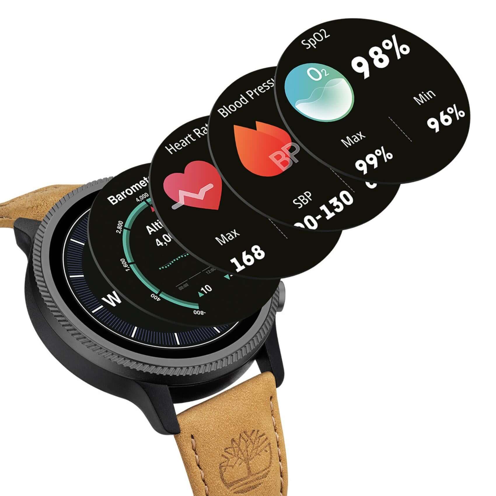 Κοντινό στο μαύρο καντράν του Smartwatch Timberland Trail Force S1 TDIGB00645X1