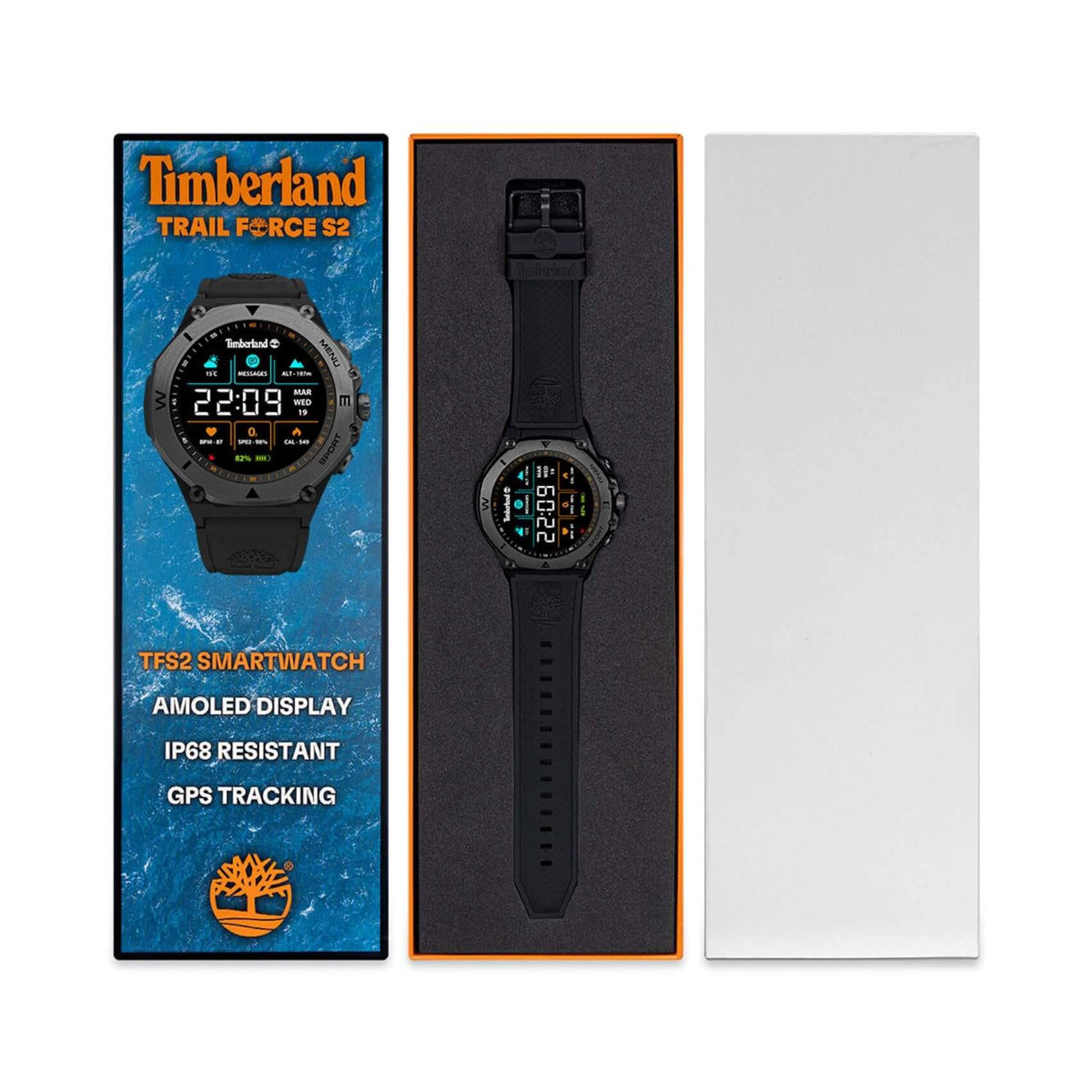 Συσκευασία του Smartwatch Timberland Trail Force S2 TDIGB0089801 με το μαύρο λουράκι σιλικόνης