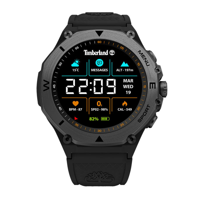 Smartwatch Timberland Trail Force S2 TDIGB0089801 με μαύρο λουράκι σιλικόνης και μαύρο καντράν 50mm.