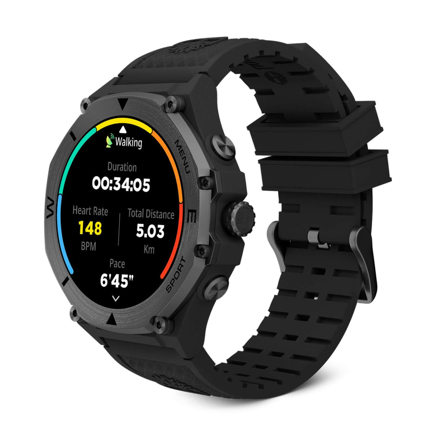 Πλάγια όψη του Smartwatch Timberland Trail Force S2 TDIGB0089801 με μαύρο λουράκι σιλικόνης.