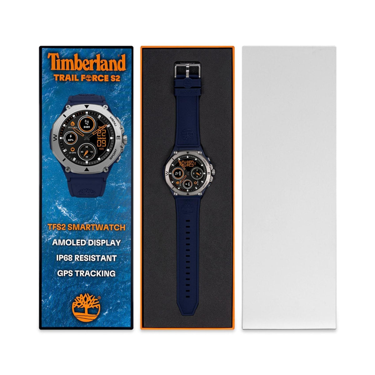 Συσκευασία του Smartwatch Timberland Trail Force S2 TDIGB0089802 με το μπλε λουράκι σιλικόνης