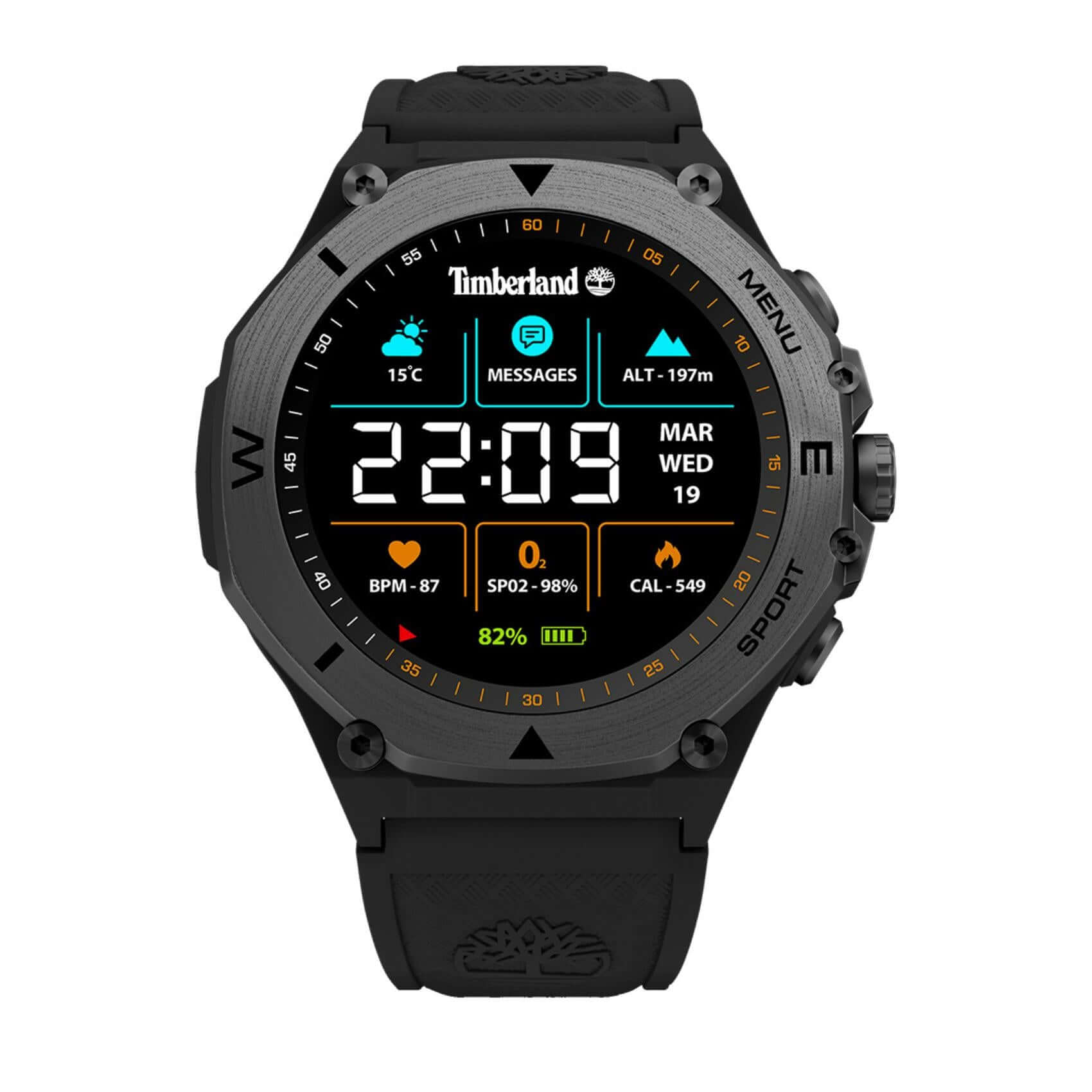 Smartwatch Timberland Trail Force S2 TDIGB00898X0 με μαύρο λουράκι σιλικόνης και μαύρο καντράν 50 mm.