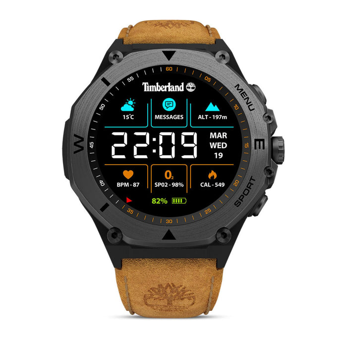 Smartwatch Timberland Trail Force S2 TDIGB00898X0 με ταμπά δερμάτινο λουράκι και μαύρο καντράν 50 mm