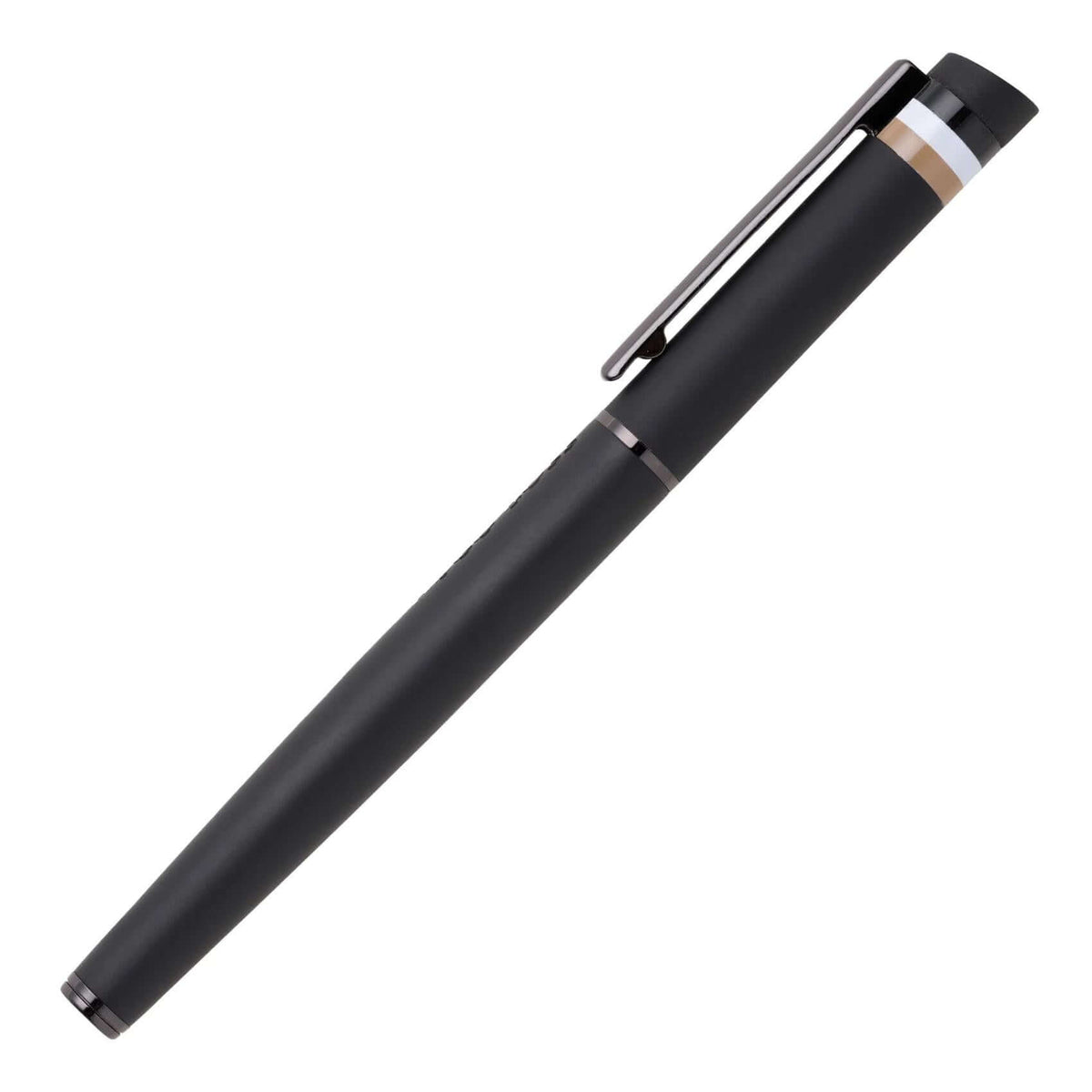 Στυλό Rollerball Hugo Boss Loop HSG3525A σε μαύρο χρώμα με το καπάκι του.