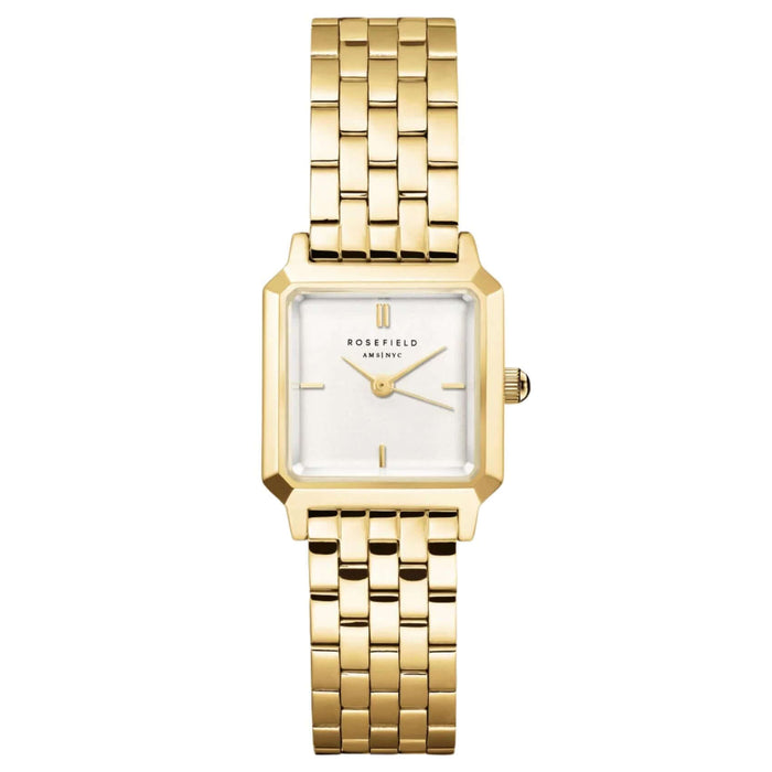 Γυναικείο ρολόι Rosefield Boxelle BWGSG-B01 με χρυσό ατσάλινο μπρασελέ και άσπρο τετράγωνο καντράν μεγέθους 19.5X19.5mm.