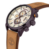 Ανδρικό ρολόι Timberland Callahan TDWGF2102604 χρονογράφος με ταμπά δερμάτινο λουράκι και μπεζ καντράν διαμέτρου 46mm με ένδειξη ημέρας-ημερομηνίας.