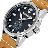 Αντρικό ρολόι Timberland Adirondack TDWGA0028501 με ταμπά δερμάτινο λουράκι και μπλε καντράν διαμέτρου 46mm.