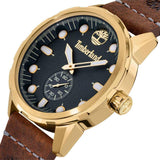 Αντρικό ρολόι Timberland Adirondack TDWGA0028502 με καφέ δερμάτινο λουράκι και μπλε καντράν διαμέτρου 46mm με ημερομηνία.