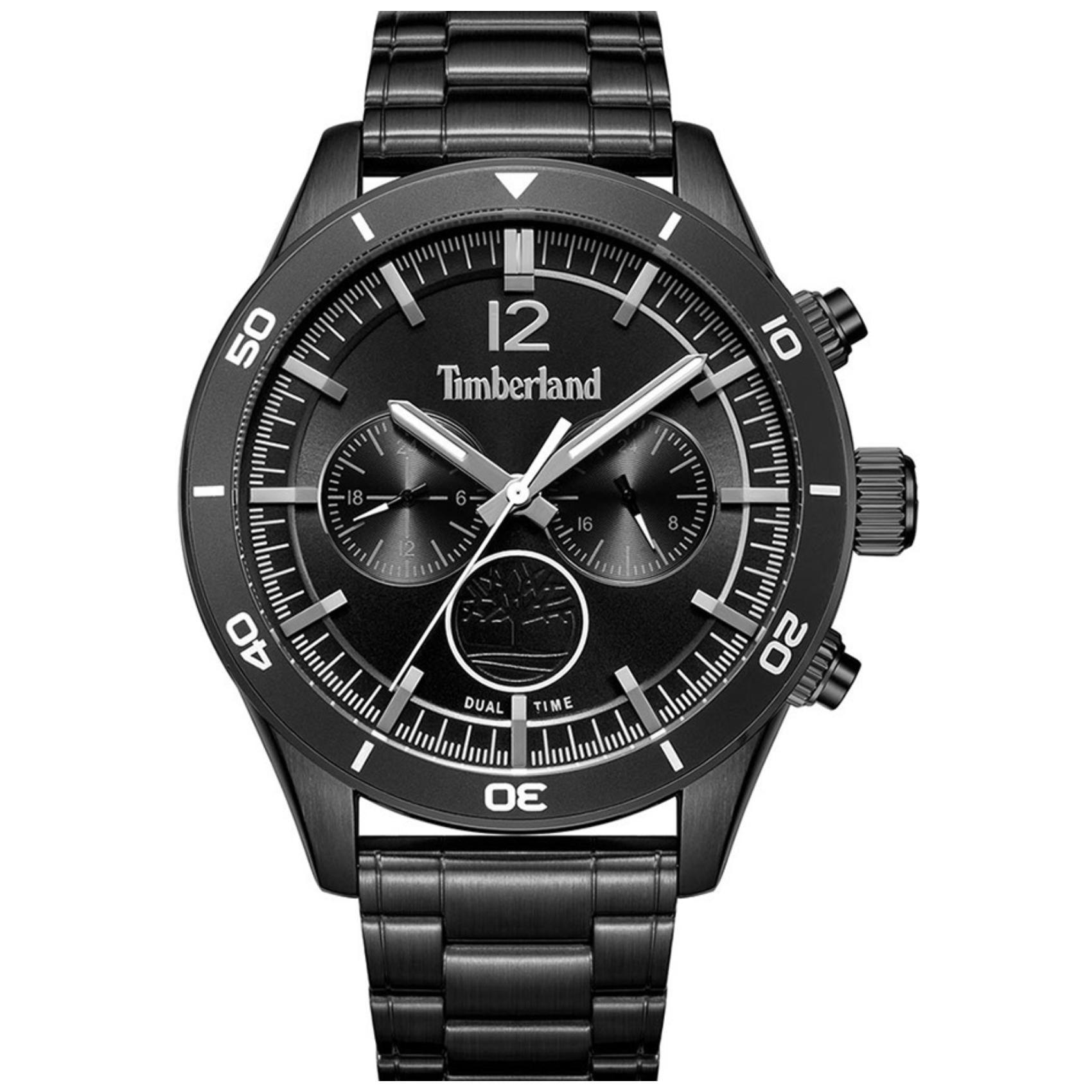 Αντρικό ρολόι Timberland Ashmont TDWGK2230904 Dual Time με μαύρο ατσάλινο μπρασελέ και μαύρο καντράν διαμέτρου 46mm.