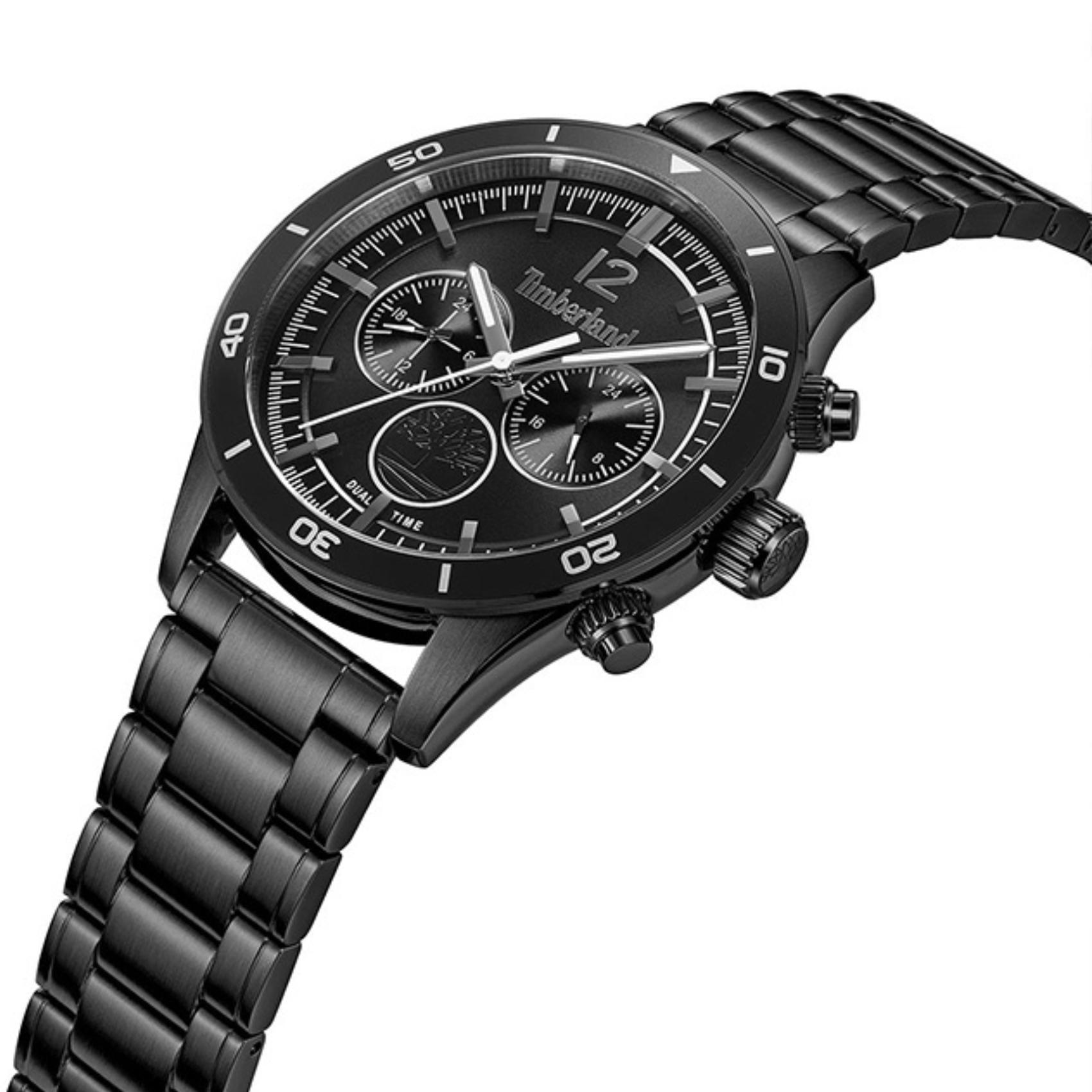 Αντρικό ρολόι Timberland Ashmont TDWGK2230904 Dual Time με μαύρο ατσάλινο μπρασελέ και μαύρο καντράν διαμέτρου 46mm.