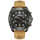Αντρικό ρολόι Timberland Carrigan TDWGF2230501 χρονογράφος dual time με ταμπά δερμάτινο λουράκι και μαύρο καντράν διαμέτρου 44mm με ημερομηνία.