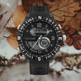 Αντρικό ρολόι Timberland Durham TDWGD2103201 AnaDigi με μαύρο δερμάτινο λουράκι και μαύρο καντράν διαμέτρου 48mm.
