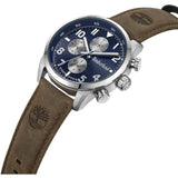 Αντρικό ρολόι Timberland Henniker II TDWGF0009501 με καφέ δερμάτινο λουράκι και μπλε καντράν διαμέτρου 46mm.