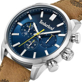 Αντρικό ρολόι Timberland Henniker II TDWGF0028702 με καφέ δερμάτινο λουράκι και μπλε καντράν διαμέτρου 46mm και ημέρα-ημερομηνία.