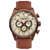 Αντρικό ρολόι Timberland Henniker III TDWGF2100604 Dual Time με καφέ δερμάτινο λουράκι και μπεζ καντράν διαμέτρου 46mm με ημέρα-ημερομηνία.