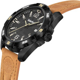 Αντρικό ρολόι Timberland Milinocket TDWGB2202101 με καφέ δερμάτινο λουράκι και μαύρο καντράν διαμέτρου 44mm με ημερομηνία.