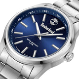 Αντρικό ρολόι Timberland Northbridge TDWGG0010805 με ασημί ατσάλινο μπρσελέ και μπλε καντράν διαμέτρου 46mm και ημέρα-ημερομηνία.