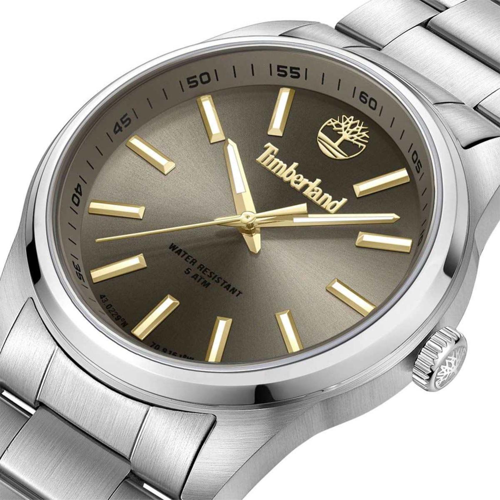 Αντρικό ρολόι Timberland Northbridge TDWGG0010807 με ασημί ατσάλινο μπρσελέ και καφέ καντράν διαμέτρου 46mm και ημέρα-ημερομηνία.