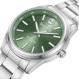 Αντρικό ρολόι Timberland Northbridge TDWGG0030002 με ασημί ατσάλινο μπρσελέ και πράσινο καντράν διαμέτρου 46mm και ημέρα-ημερομηνία.