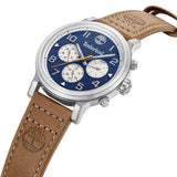 Αντρικό ρολόι Timberland Pancher TDWGF0028904 με καφέ δερμάτινο λουράκι και μπλε καντράν διαμέτρου 46mm με ημερομηνία και ημέρα.