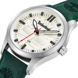 Αντρικό ρολόι Timberland Rambush TDWGA0029604 με πράσινο δερμάτινο λουράκι και άσπρο καντράν διαμέτρου 42mm.