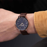 Αντρικό ρολόι Timberland Ripton TDWGA0029202 με καφέ δερμάτινο λουράκι και μπλε καντράν διαμέτρου 42mm.