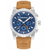 Αντρικό ρολόι χρονογράφος Timberland Sherbrook TDWGF0009404 με ταμπά δερμάτινο λουράκι και μπλε καντράν διαμέτρου 45mm.