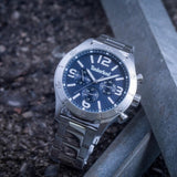 Ανδρικό ρολόι Timberland Stranton TBL15358JS/03M χρονογράφος με ασημί ατσάλινο μπρασελέ και μπλε καντράν διαμέτρου 49,5mm.