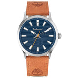 Αντρικό ρολόι Timberland Trumbull TDWGA2152001 με καφέ δερμάτινο λουράκι και μπλε καντράν διαμέτρου 45mm.