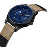 Αντρικό ρολόι Timberland Tyngsborough TDWGB2183003 με ταμπά δερμάτινο λουράκι και μπλε καντράν διαμέτρου 45mm.