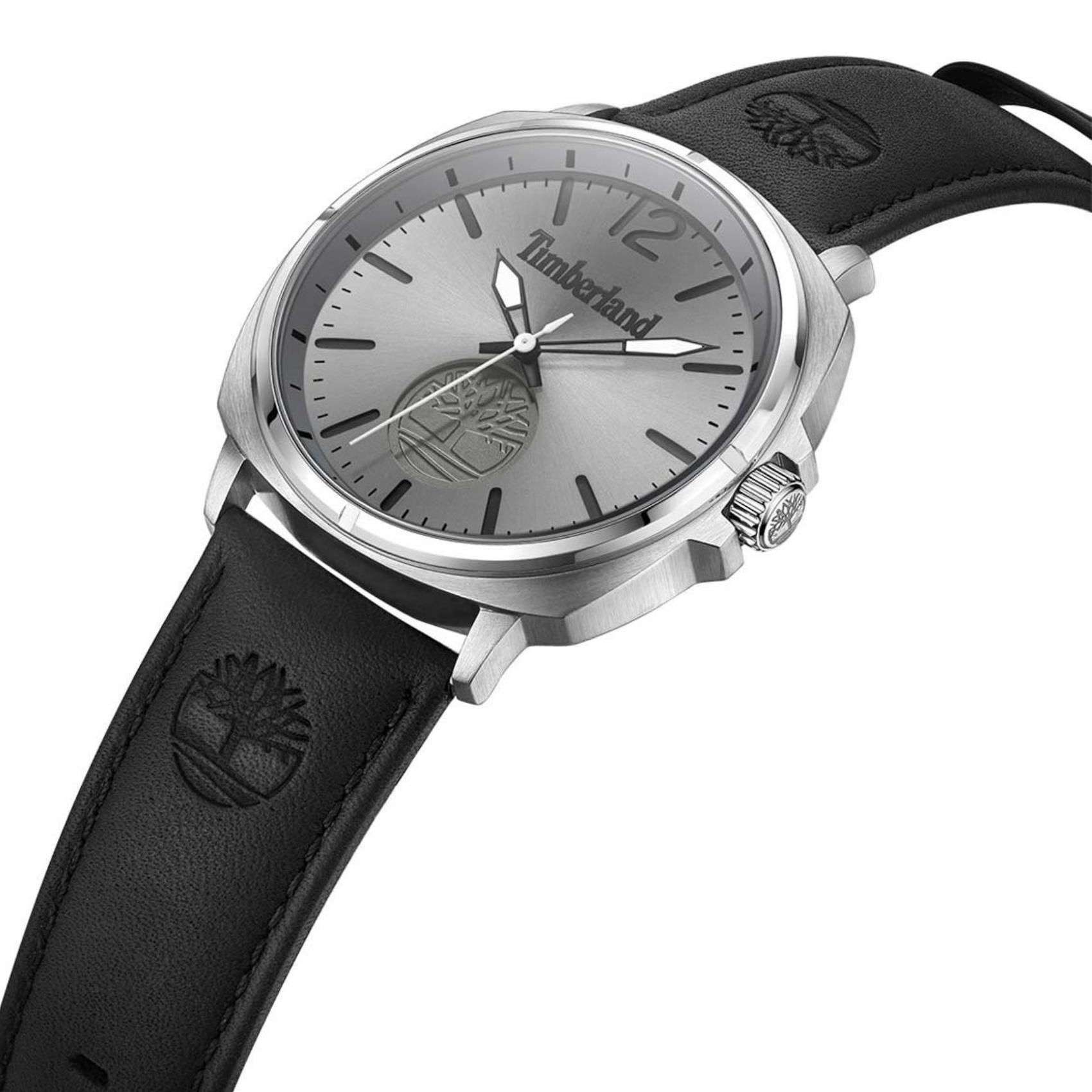 Αντρικό ρολόι Timberland Williston TDWGA0010602 με μαύρο δερμάτινο λουράκι και γκρι καντράν διαμέτρου 44mm.