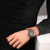 Αντρικό ρολόι Timberland Williston TDWGA0010603 με καφέ δερμάτινο λουράκι και μπλε καντράν διαμέτρου 44mm.
