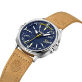 Αντρικό ρολόι Timberland Williston TDWGB2230803 με ταμπά δερμάτινο λουράκι και μπλε καντράν διαμέτρου 44mm με ημερομηνία.