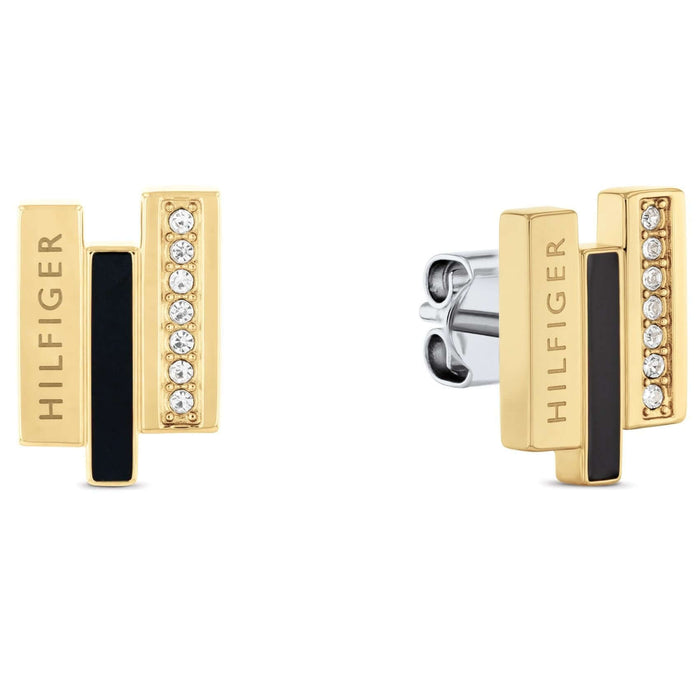 Καρφωτά σκουλαρίκια Tommy Hilfiger 2780844 από επιχρυσωμένο ατσάλι με μαύρο σμάλτο και ζιργκόν.