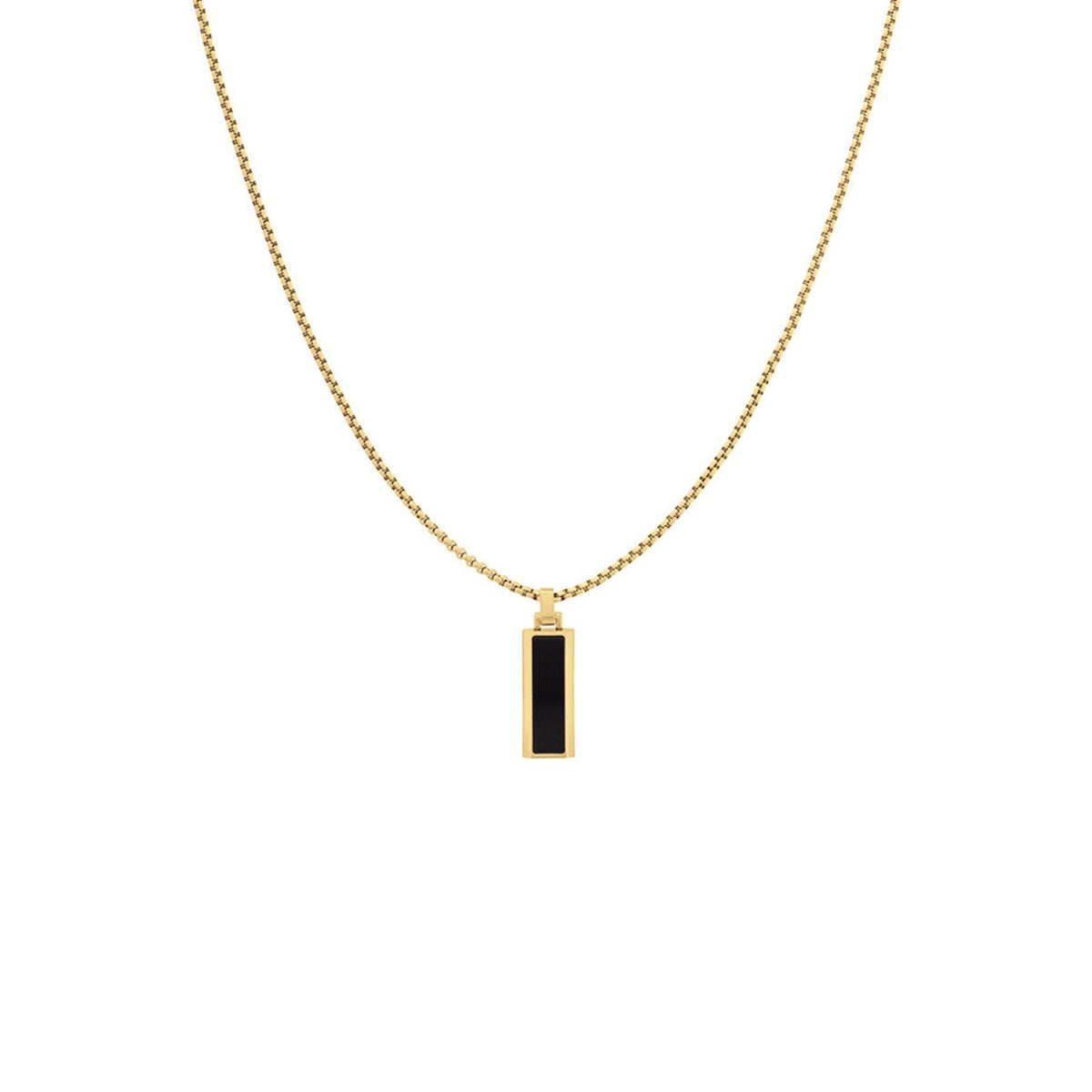 Ανδρικό κολιέ Tommy Hilfiger 2790541, με ορθογώνιο στοιχείο ενσωματομένο στην αλυσίδα κατασκευασμένο από χειρουργικό ατσάλι σε χρυσό χρώμα με μαύρο όνυχα.